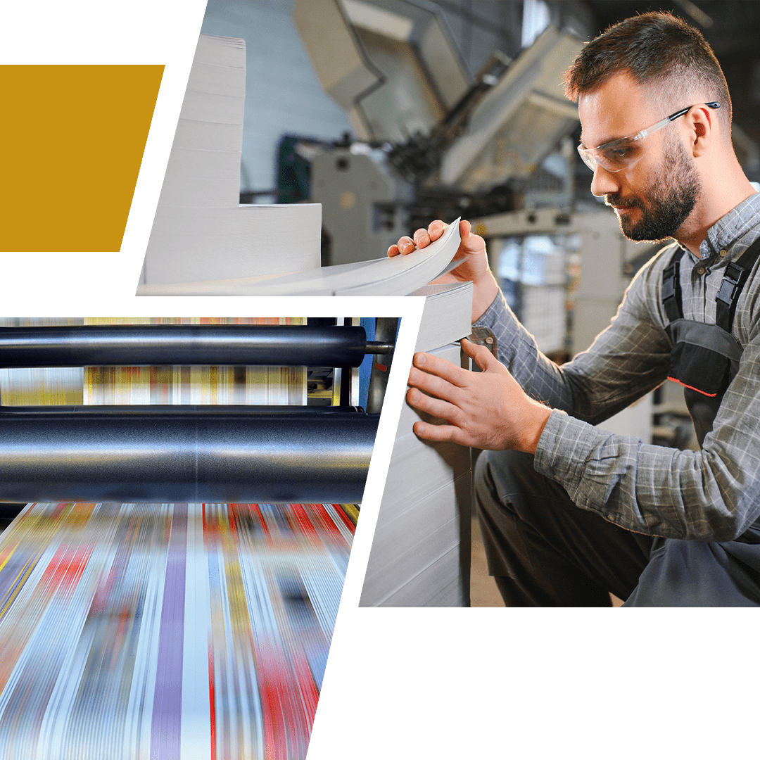 Commercial printing process with press machine and paper quality inspection